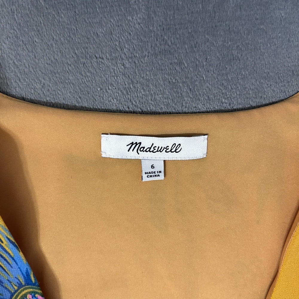 Madewell Dress Womens 6 Yellow Floral V-Neck Flutter Sleeve Elastic Waist Mini - Picture 4 of 10